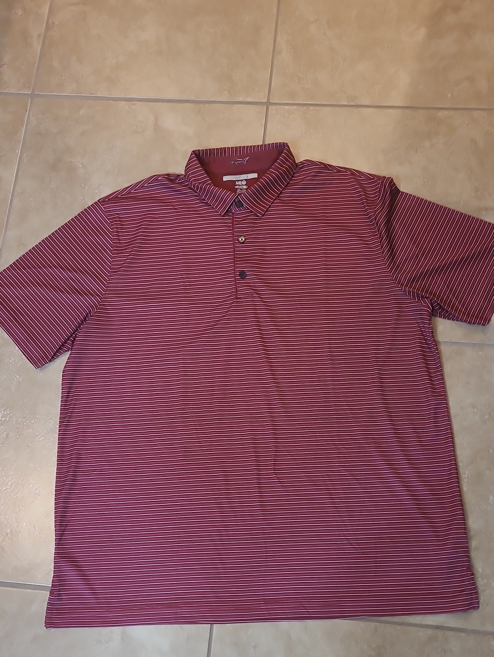 Greg Norman Collection Men's Burgundy and White Striped Polo